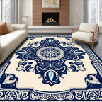 Classic Navy Floral Medallion Scroll Rug