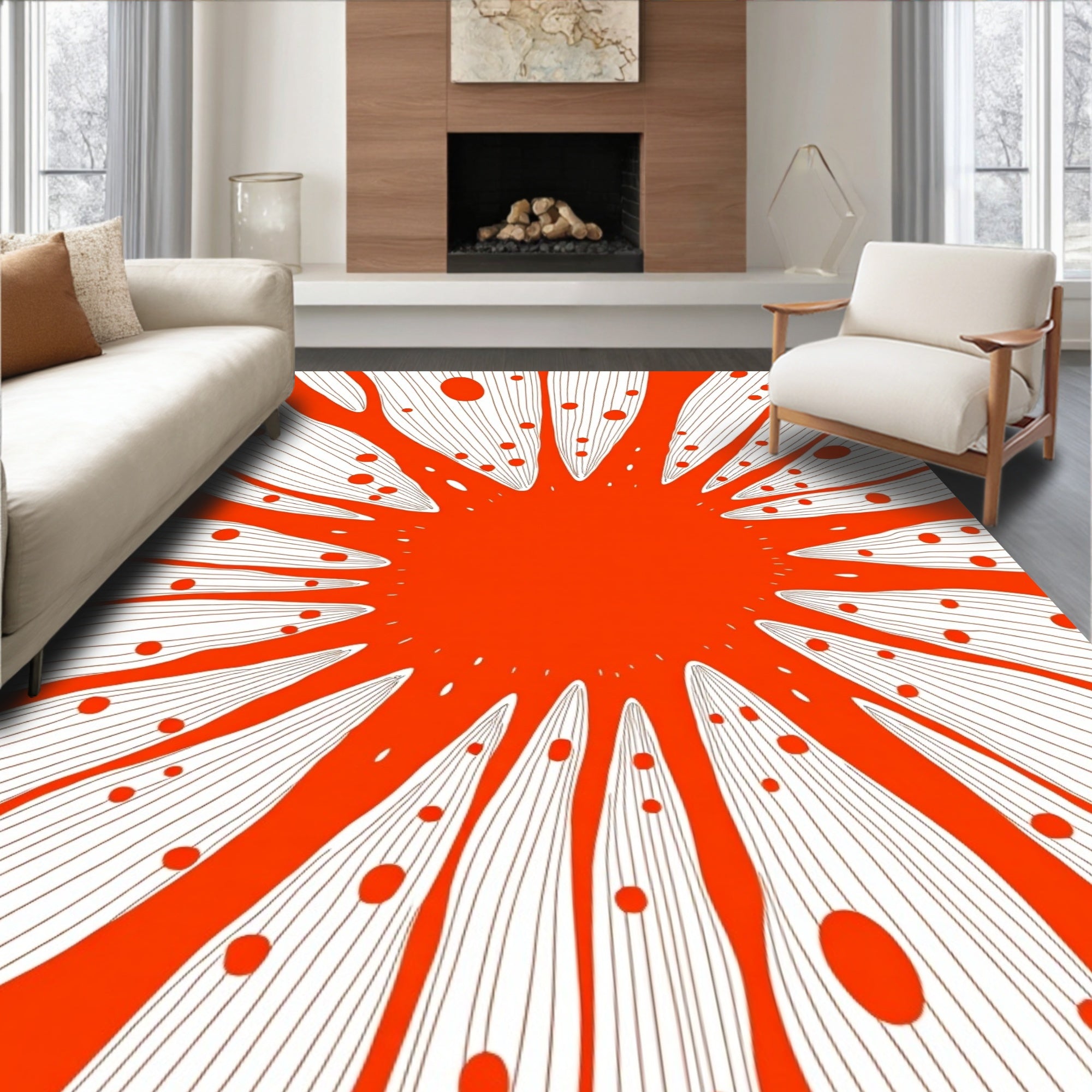 Radiant Orange Speckled Burst Design Rug