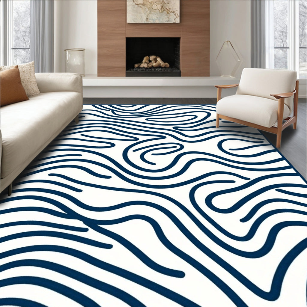 Organic Swirl Patterned Navy Rug