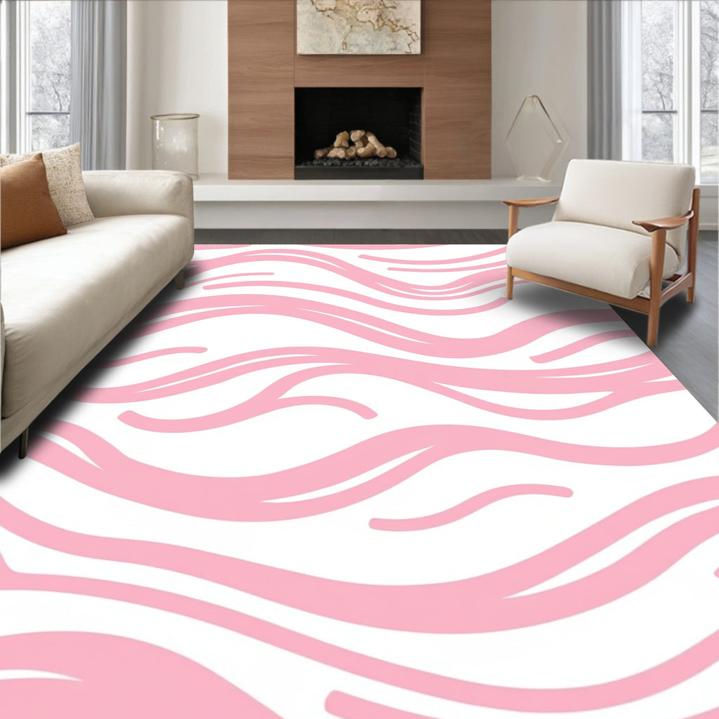 Pink Gentle Wavy Stripe Design Rug