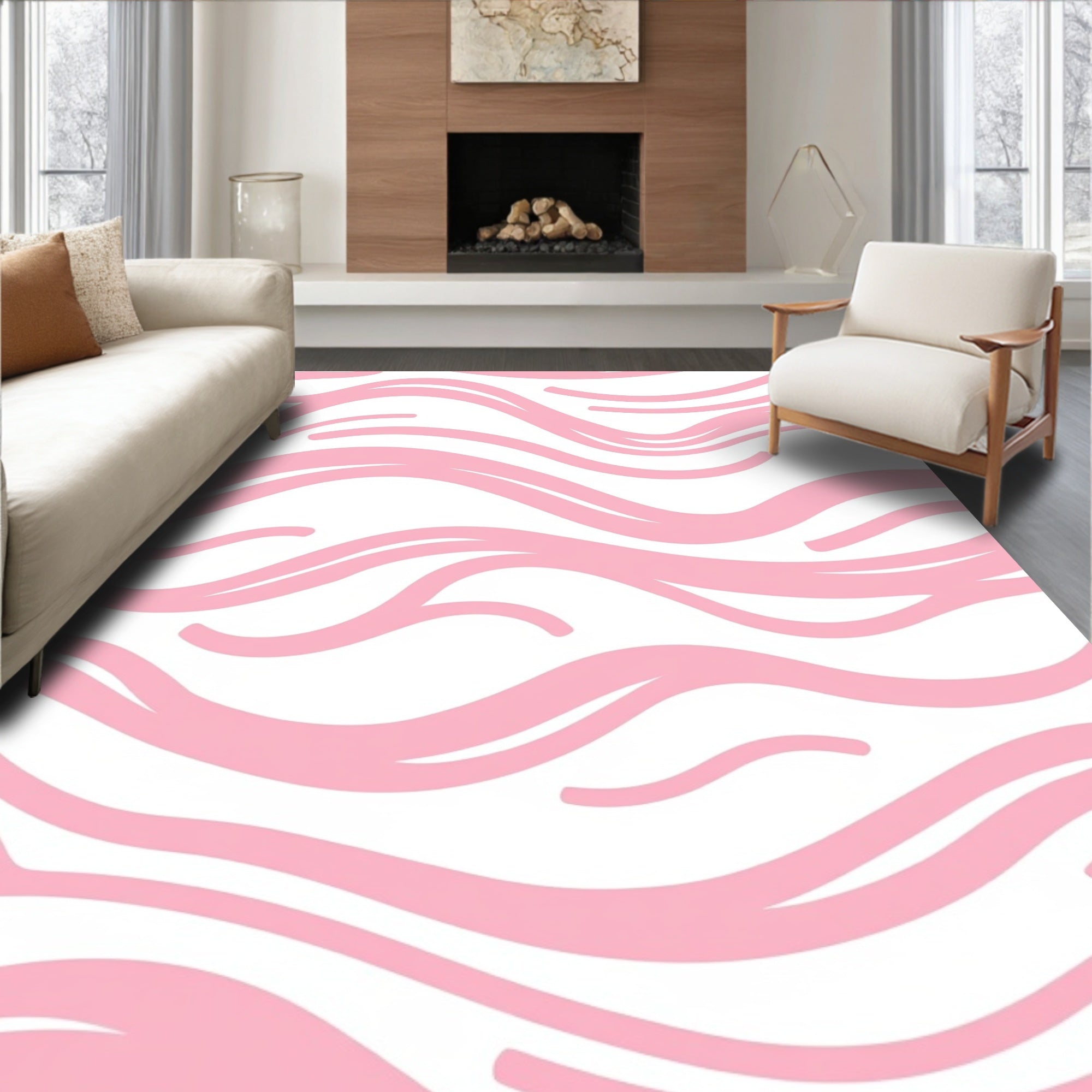 Pink Gentle Wavy Stripe Design Rug