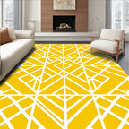 Yellow White Geometric Art Deco Pattern Rug