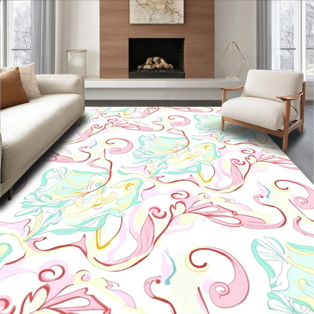 Soft Pastel Floral Swirl Pattern Rug