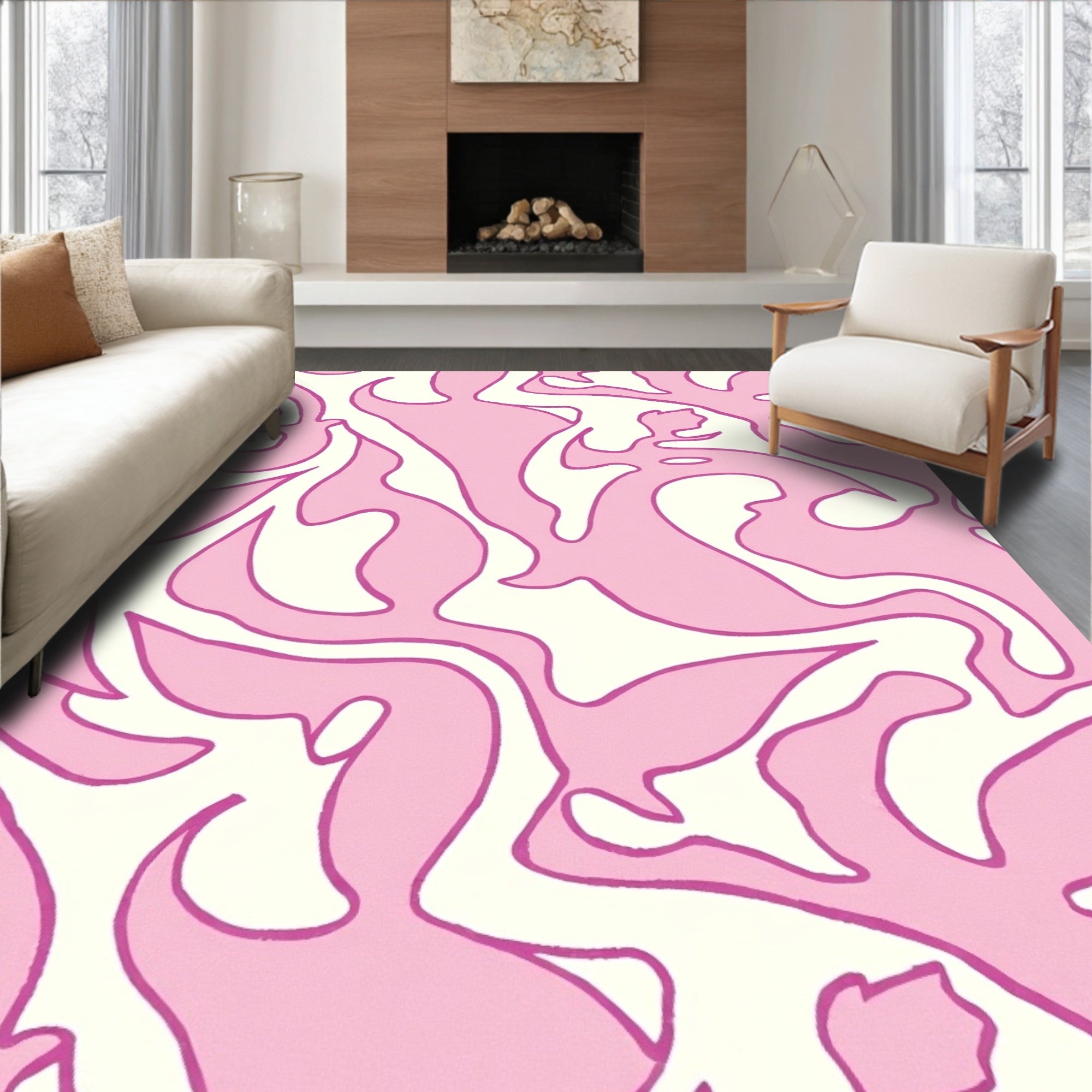Pink Organic Swirl Pattern Rug