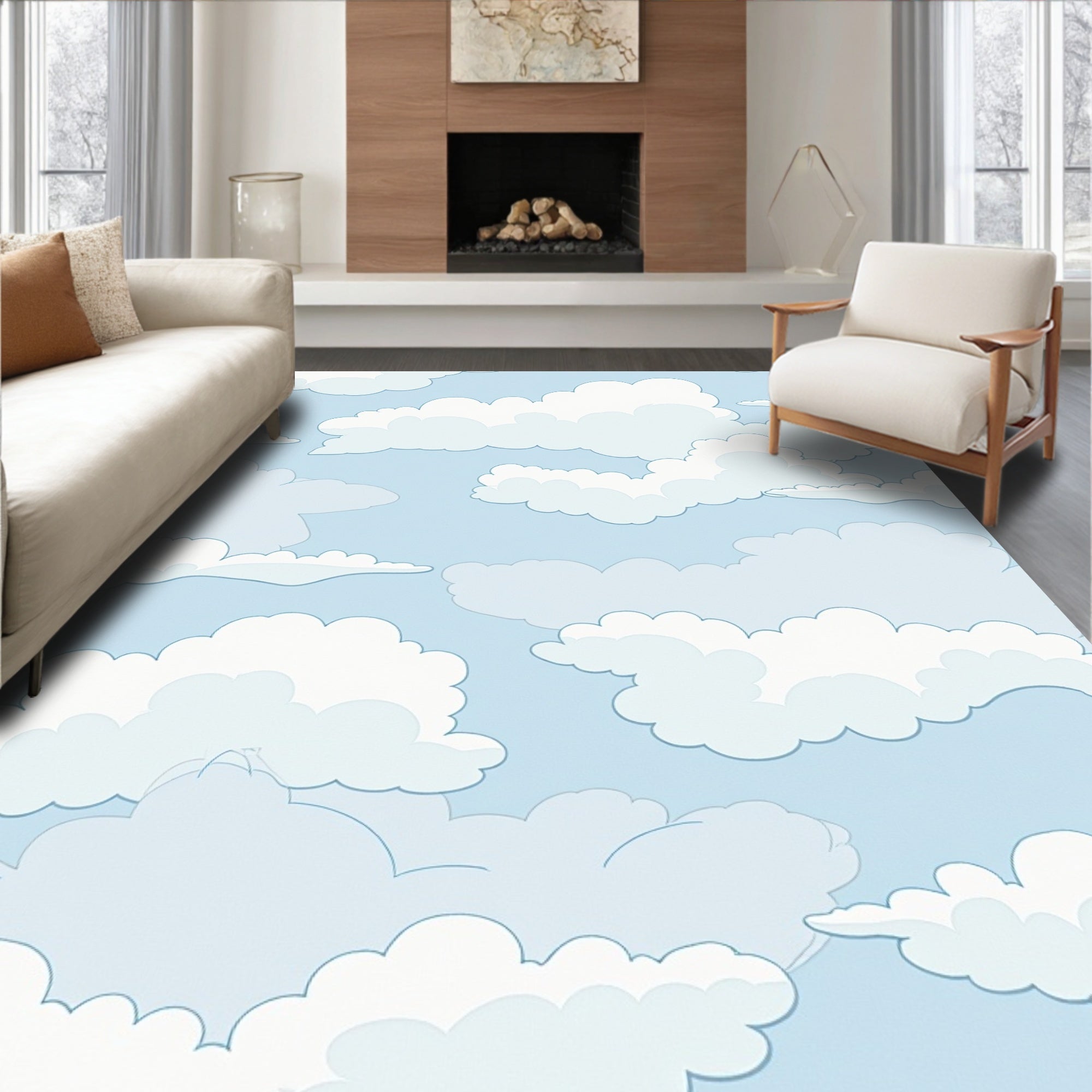 Sky Blue Cloudscape Pattern Rug