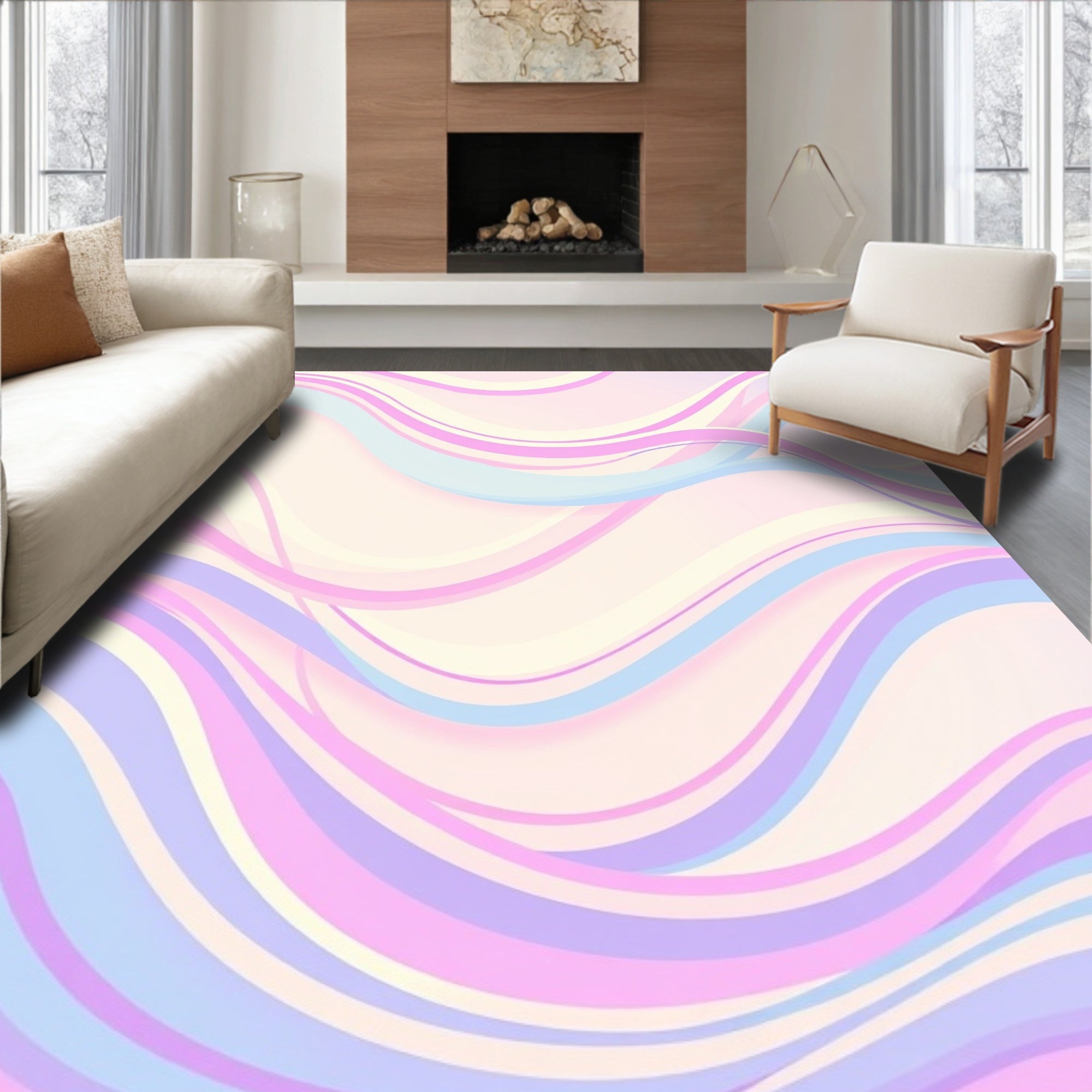 Soft Pastel Wave Pattern Rug