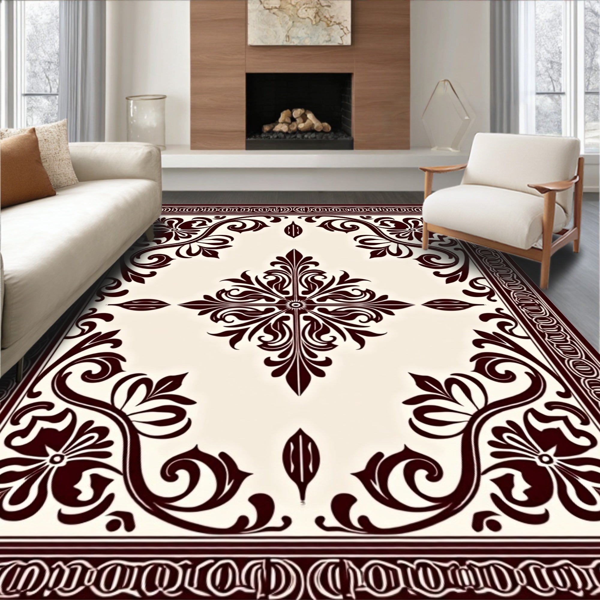 Traditional Floral Scrollwork Cream Rug