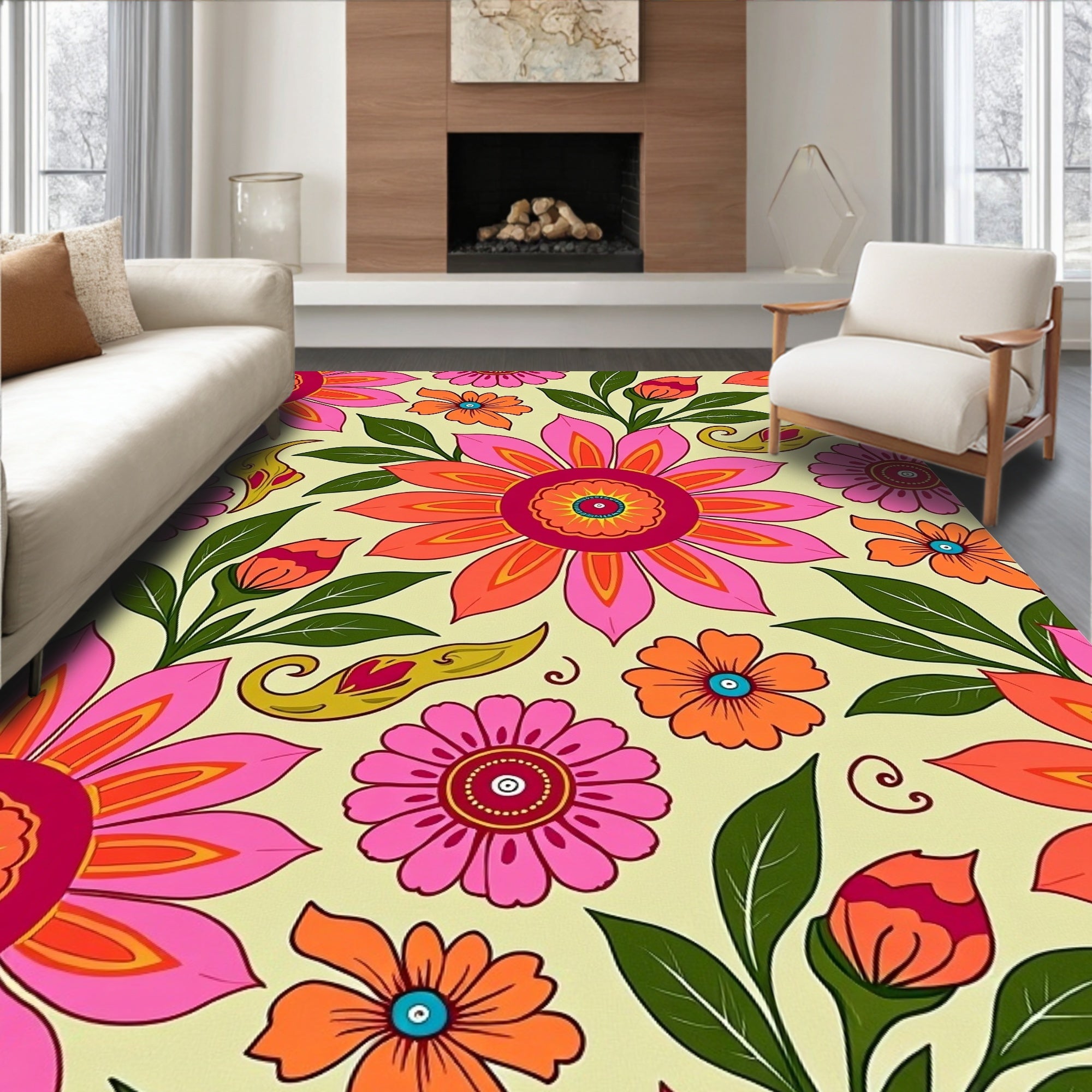Vibrant Floral Retro Pattern Rug