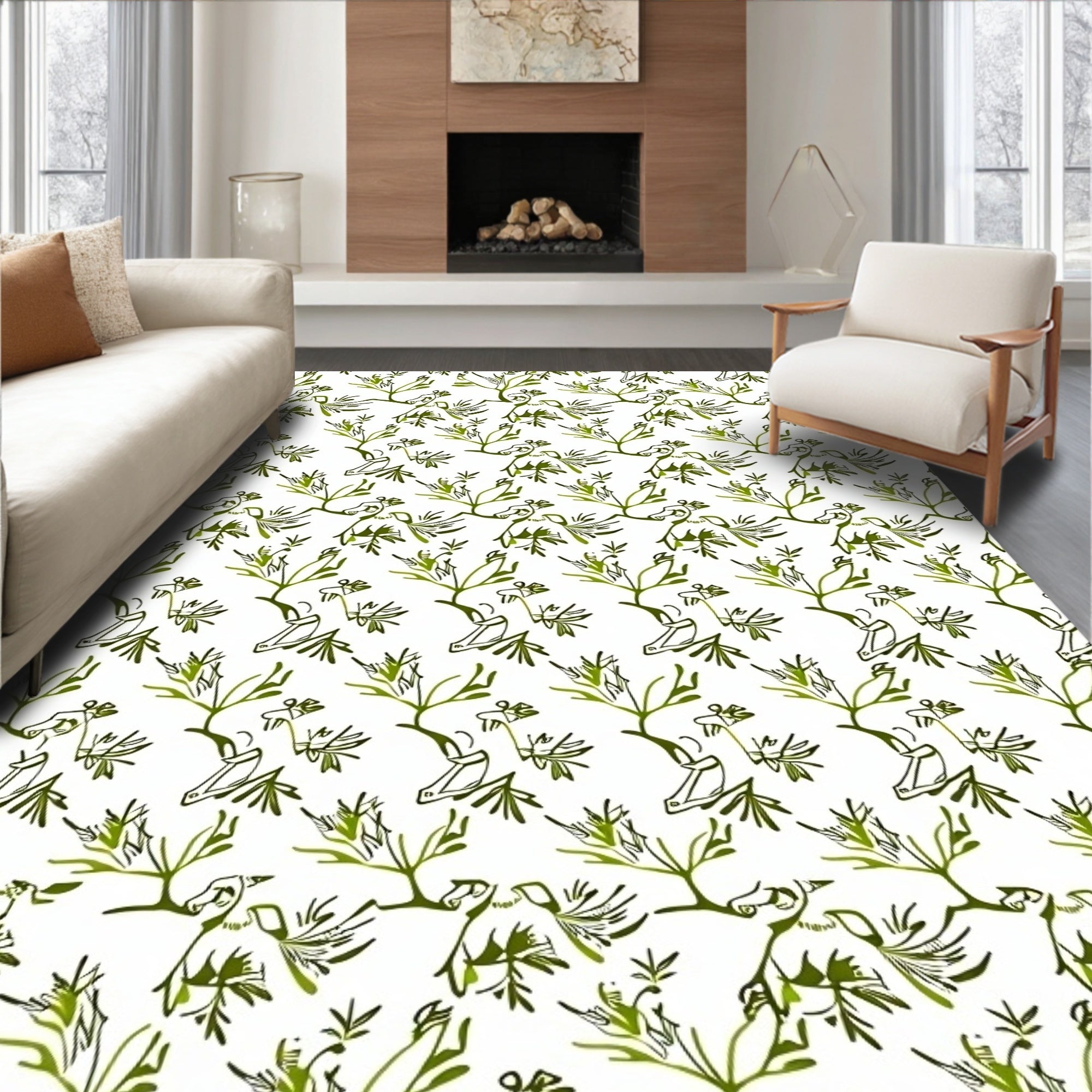 Green Whimsical Bamboo Branch Rug