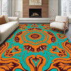 Vibrant Orange Teal Mandala Art Rug