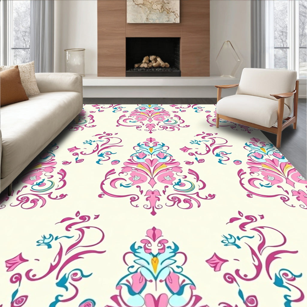 Elegant Floral Damask Pattern Rug