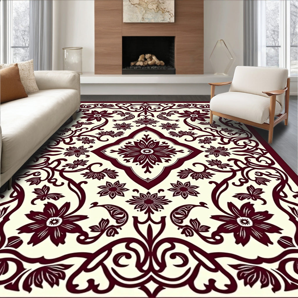 Elegant Floral Vine Scroll Pattern Rug