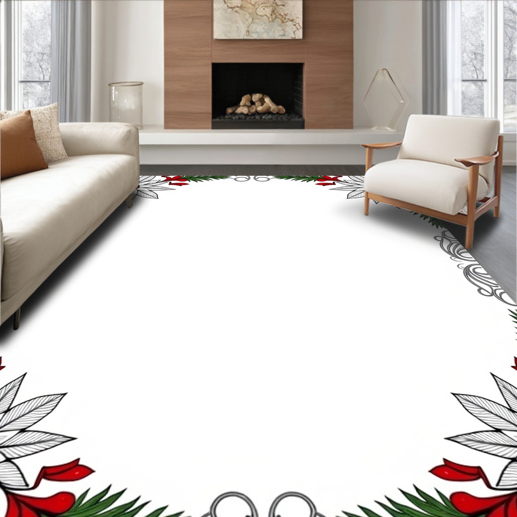 Crimson White Floral Evergreen Swirl Rug