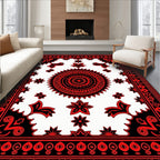Bold Red Floral Mandala Pattern Rug