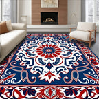 Classic Floral Medallion Red Blue Rug
