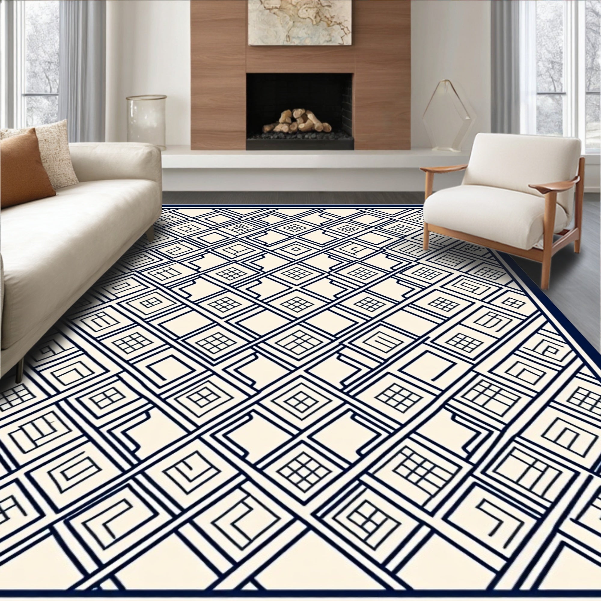 Classic Interlocking Geometric Pattern Rug