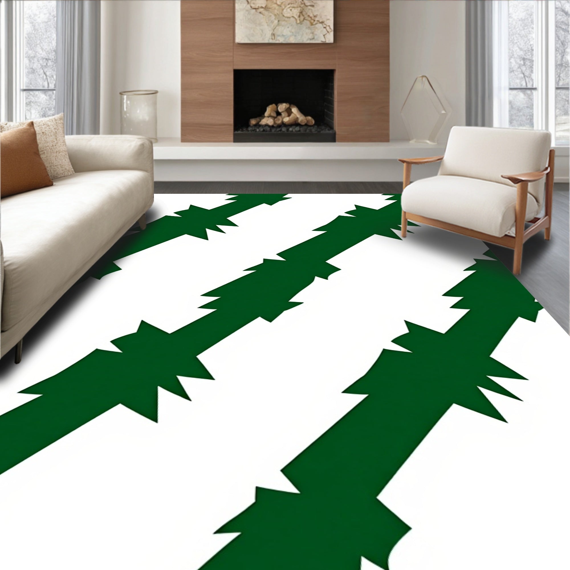 Geometric Slash Green Pattern Rug