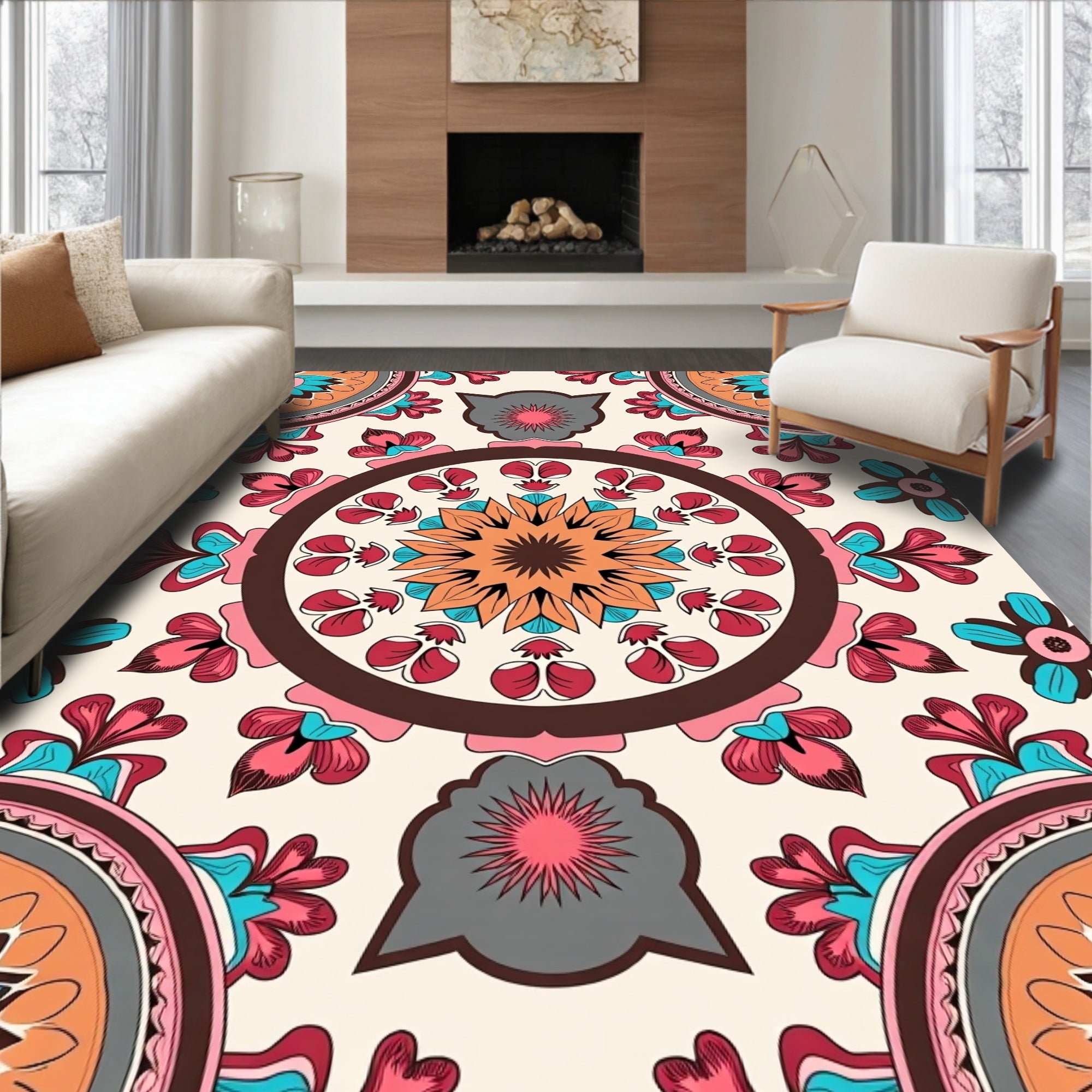 Colorful Floral Mandala Pattern Rug