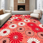 Retro Daisy Floral Red White Rug
