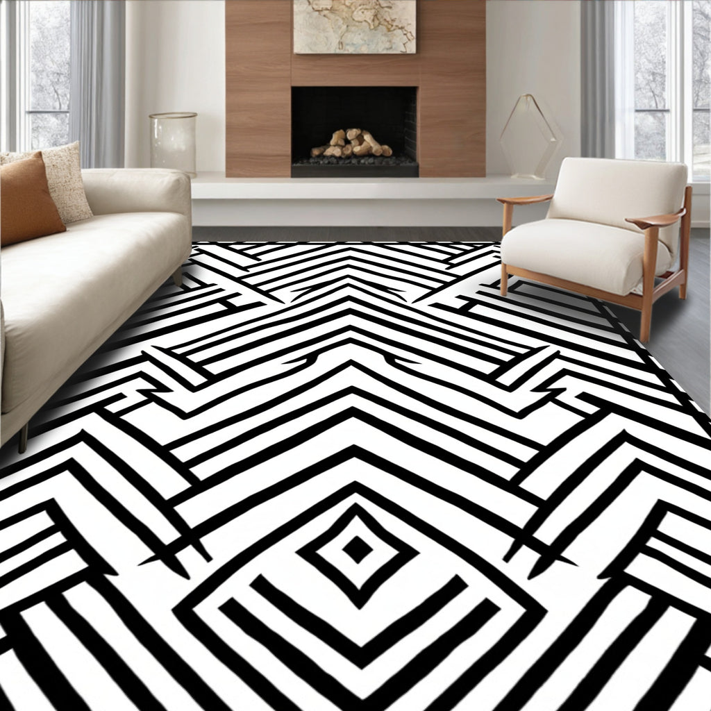 Bold Geometric Stripe Abstract Design Rug