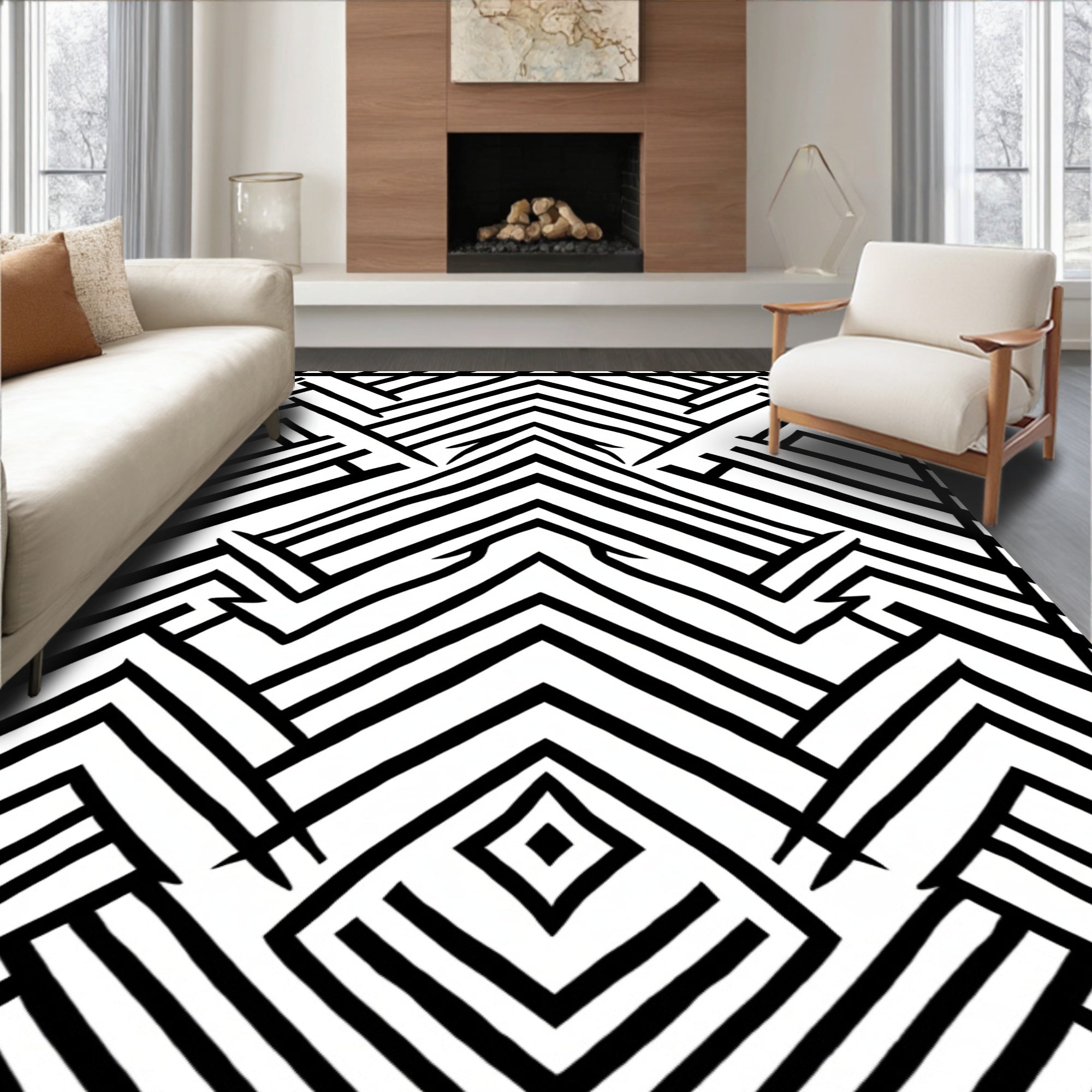Bold Geometric Stripe Abstract Design Rug