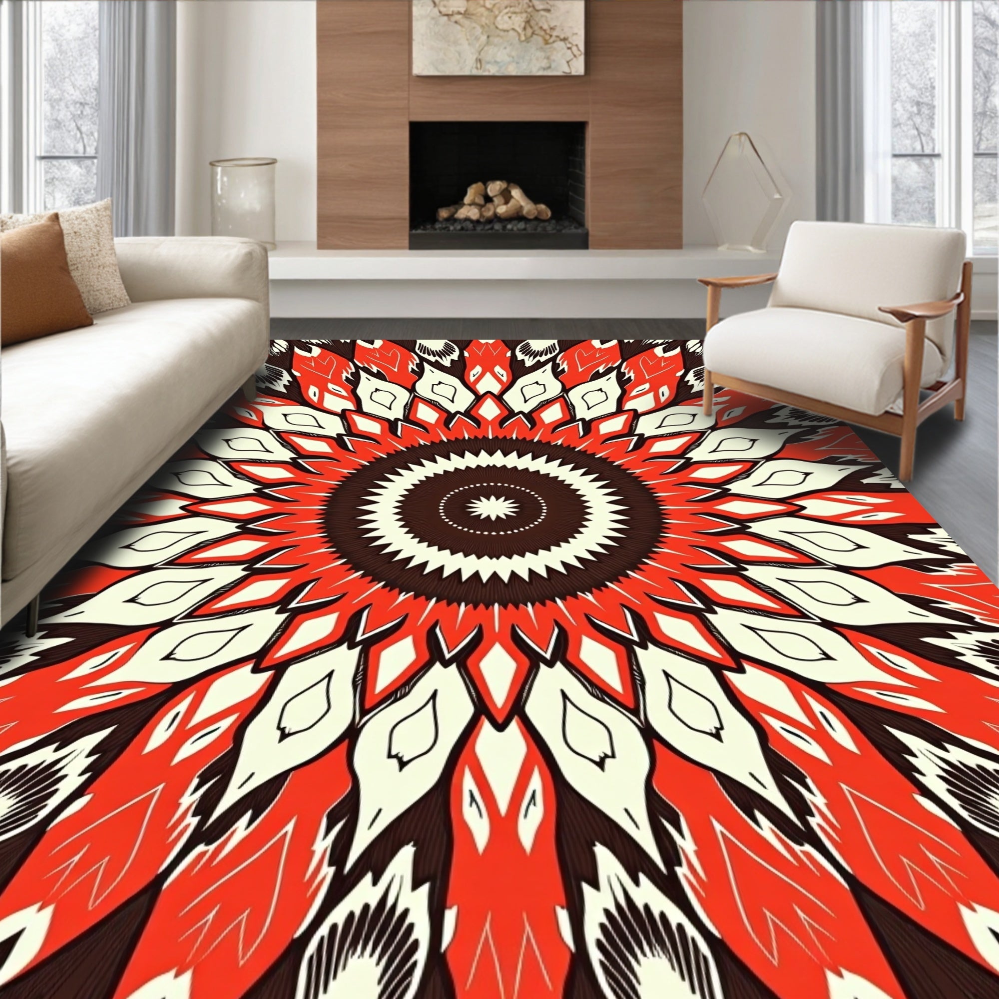 Radiant Floral Sunburst Mandala Design Rug
