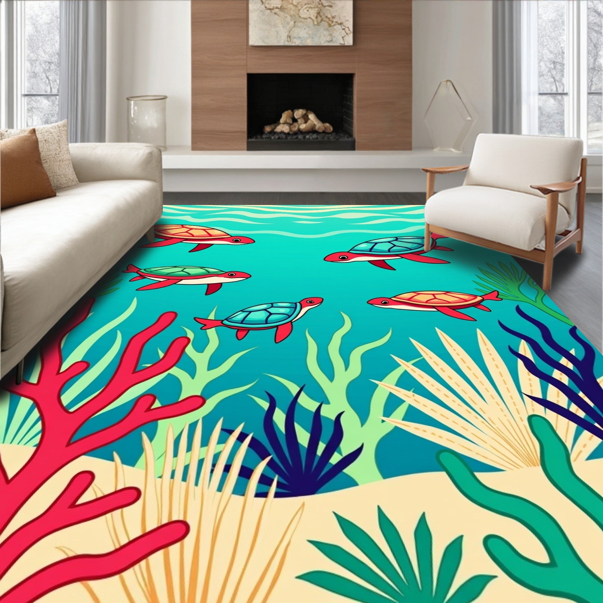 Playful Sea Turtles Beneath Waves Design Rug
