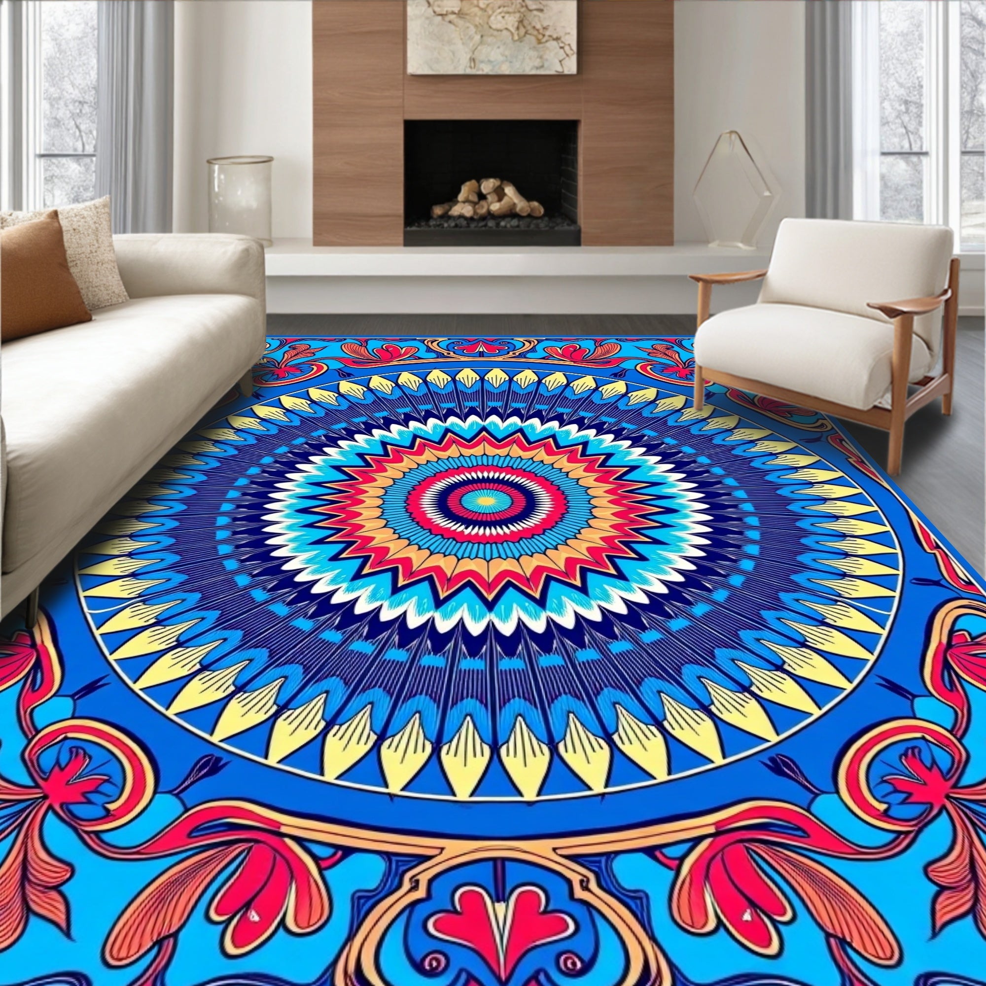 Colorful Mandala Floral Medallion Design Rug
