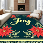 Festive Red Poinsettia Border Rug