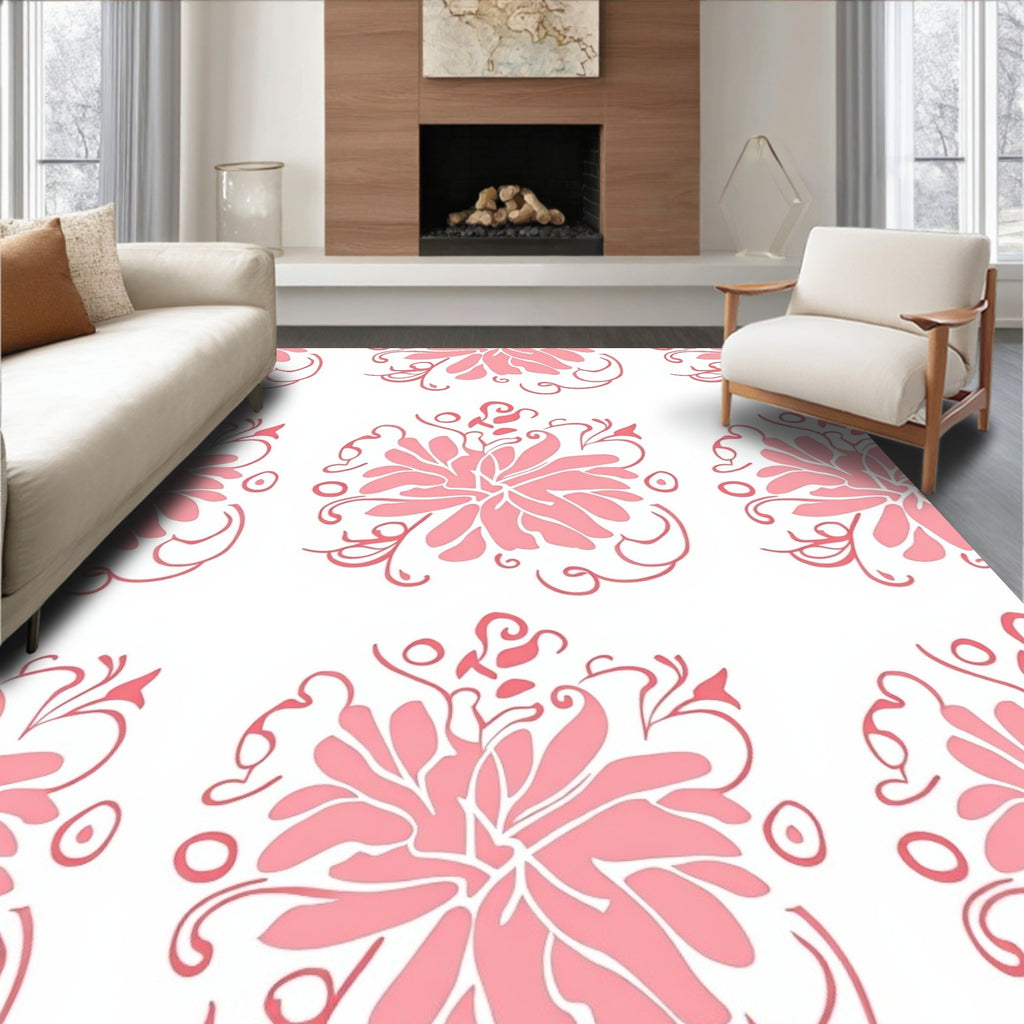 Pink Floral Swirl Pattern Rug