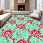 Red Flowing Floral And Figures Pattern Rug