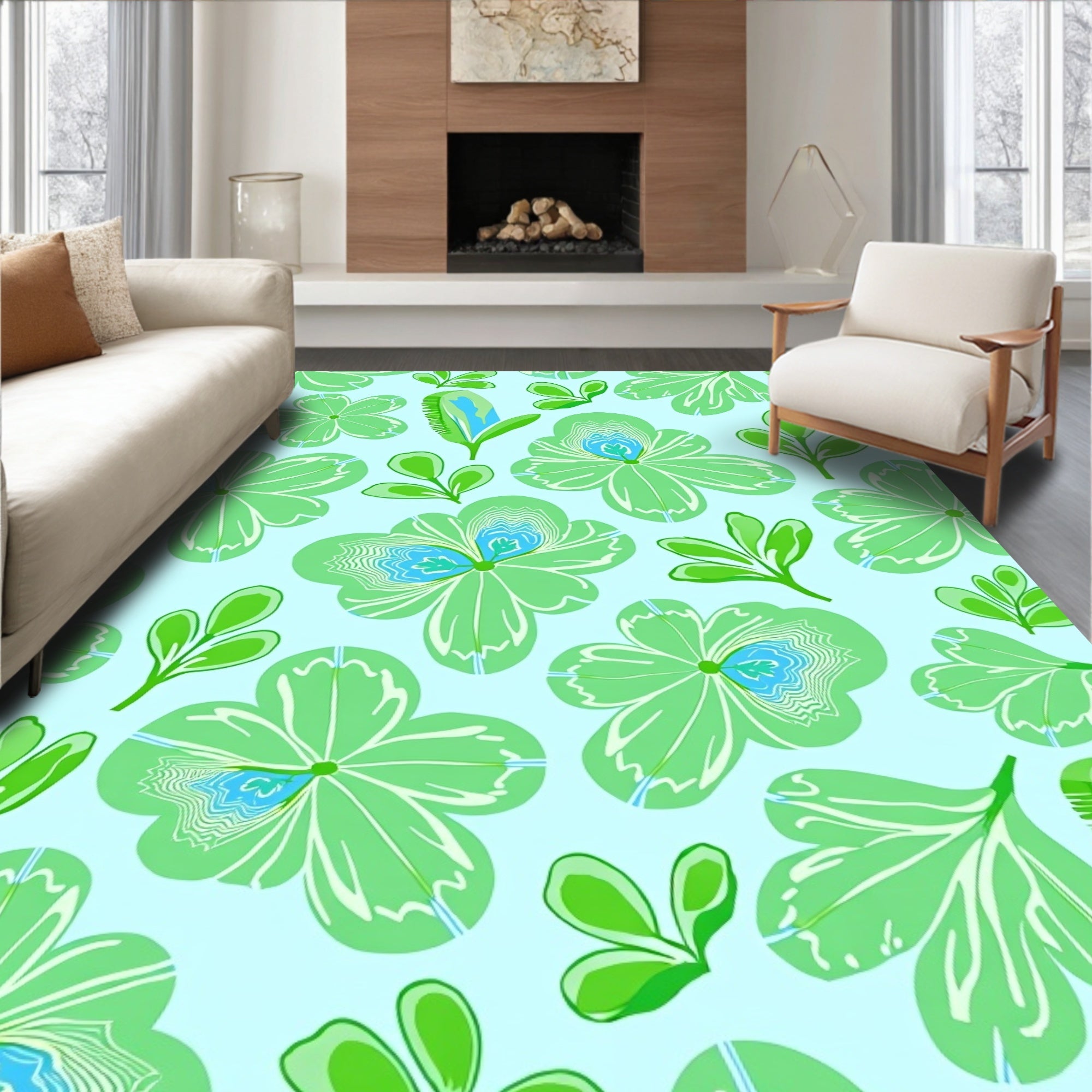 Spring Floral Botanical Pattern Rug