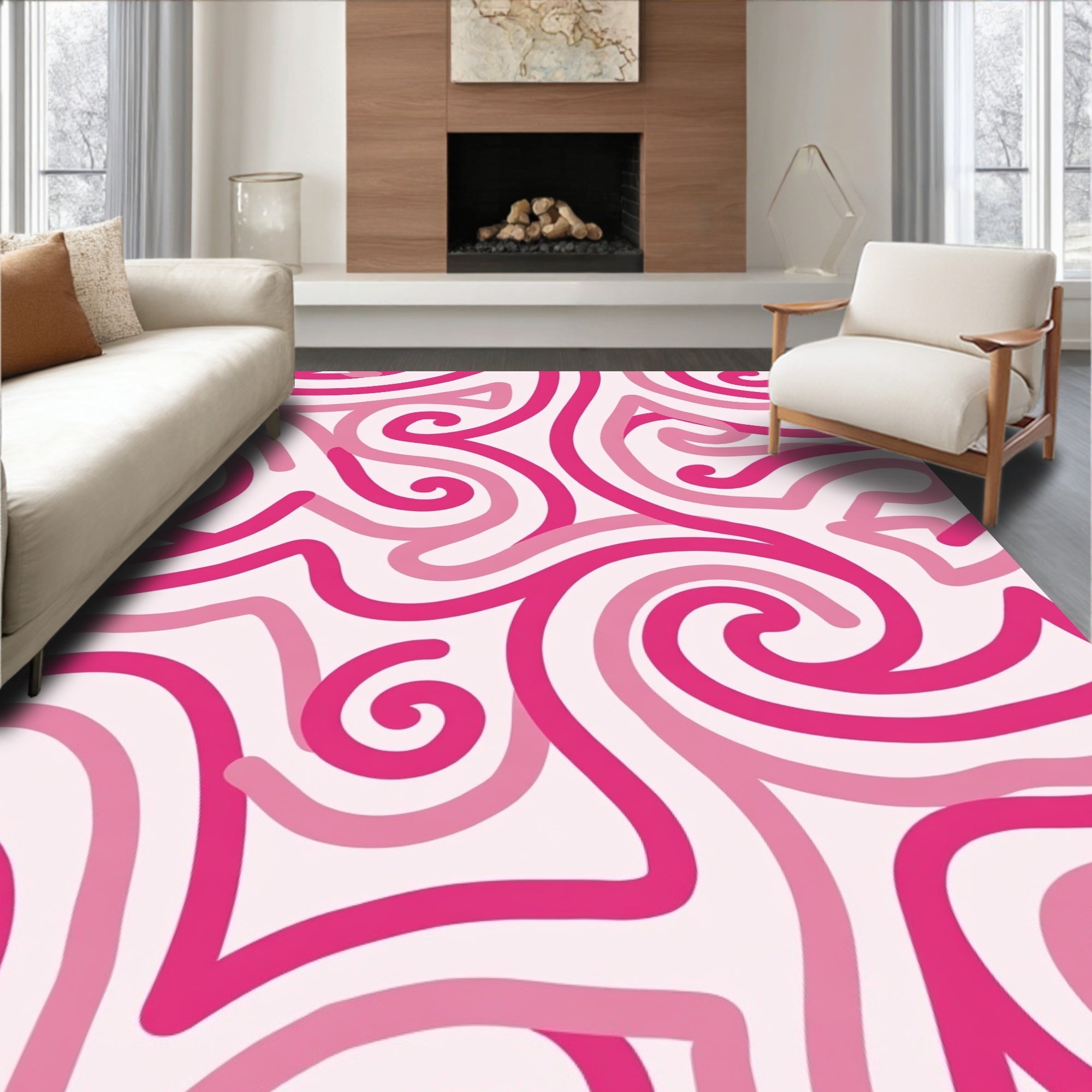 Swirling Pink Abstract Pattern Rug