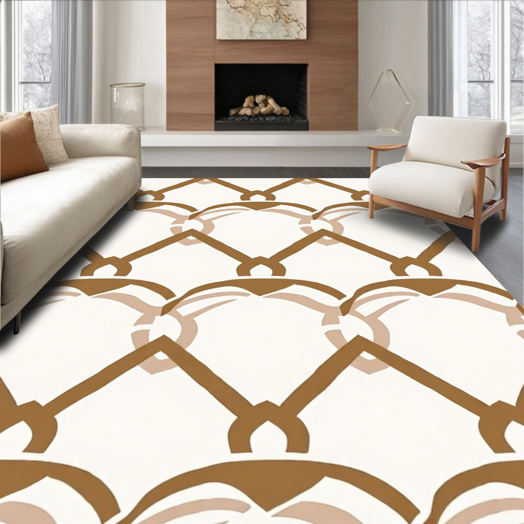 Brown Interlocking Trellis Pattern Rug