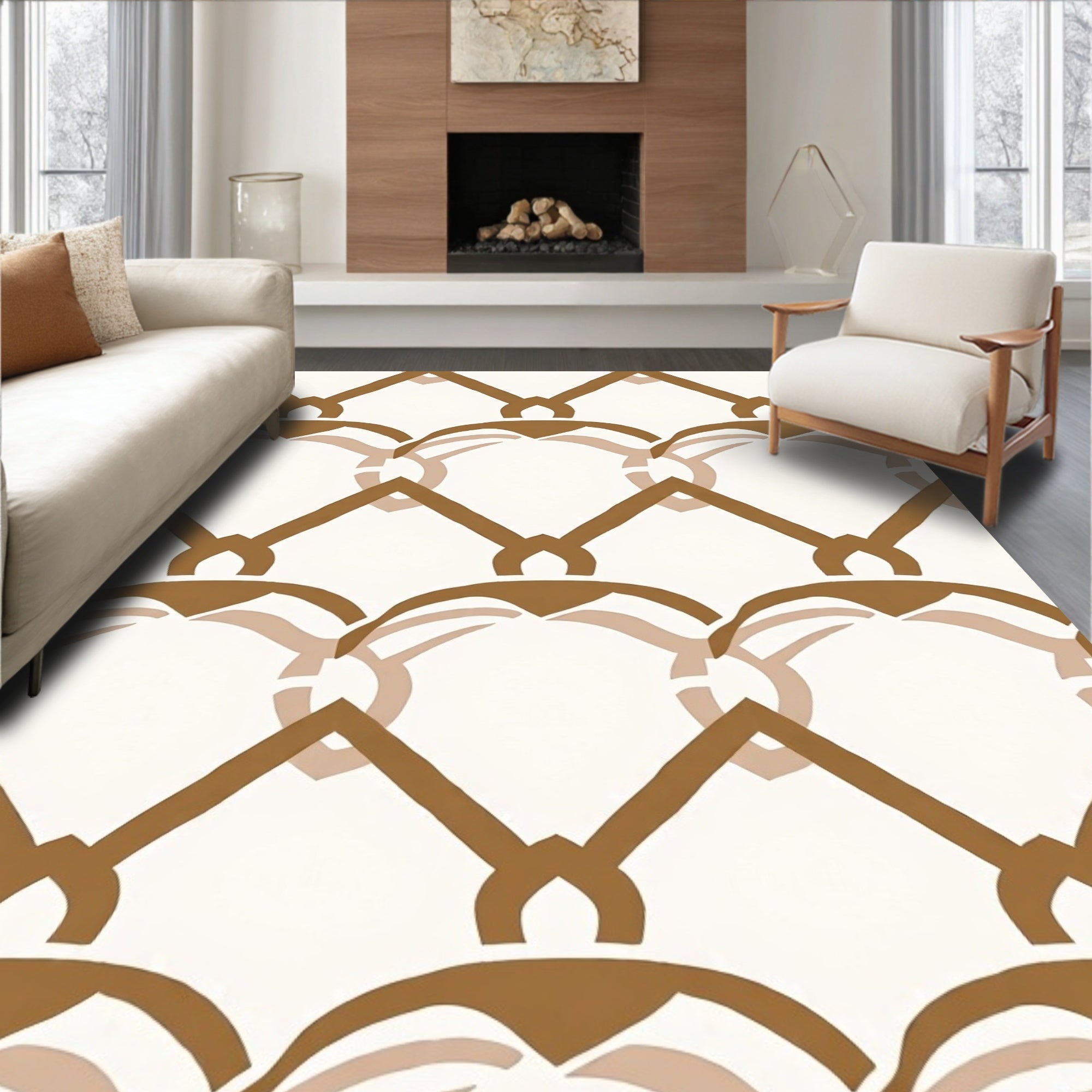 Brown Interlocking Trellis Pattern Rug