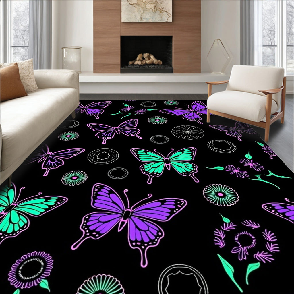 Pretty Purple Teal Butterfly Pattern Rug