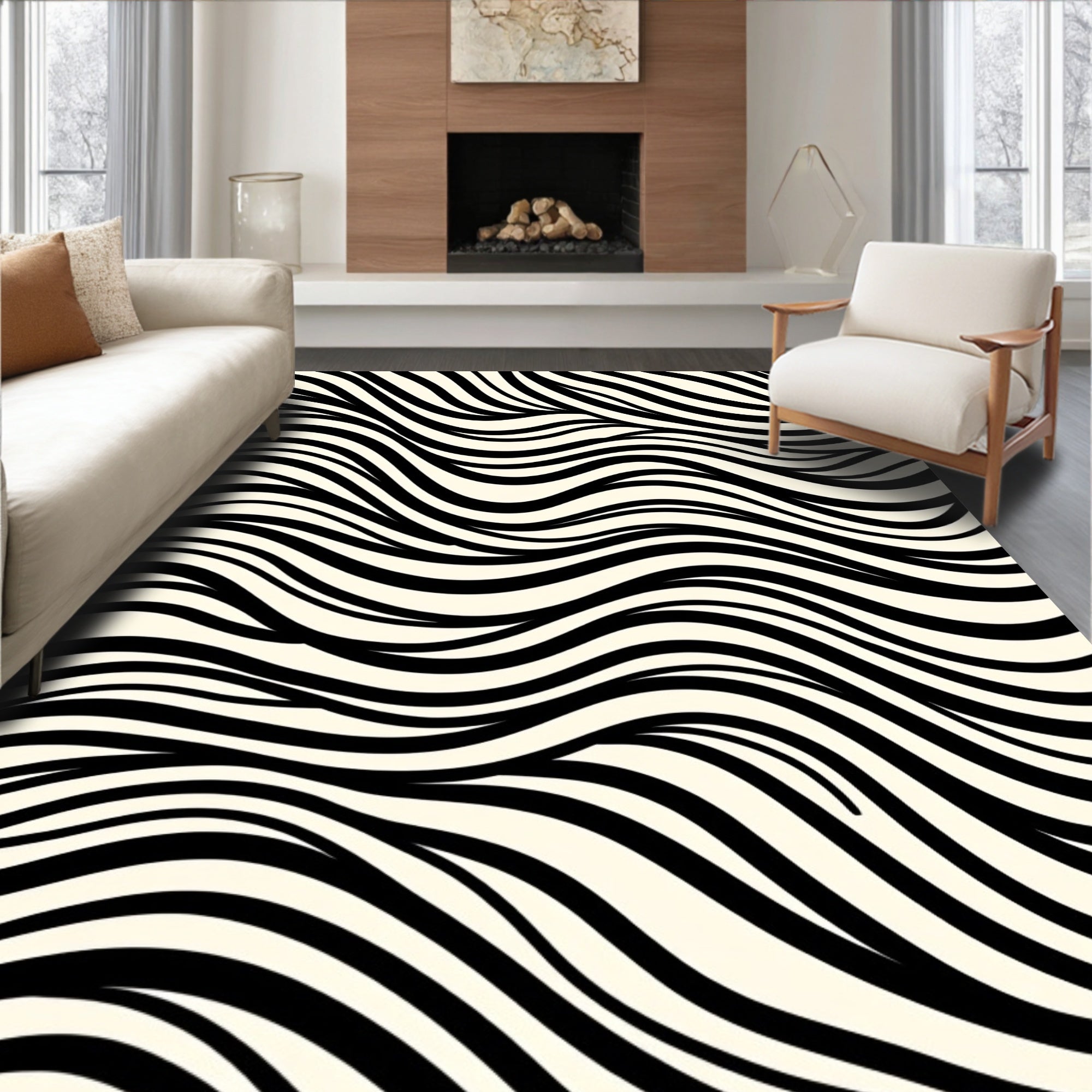Abstract Black White Stripe Pattern Rug