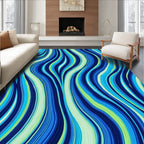 Cool Blue Green Fluid Waves Rug