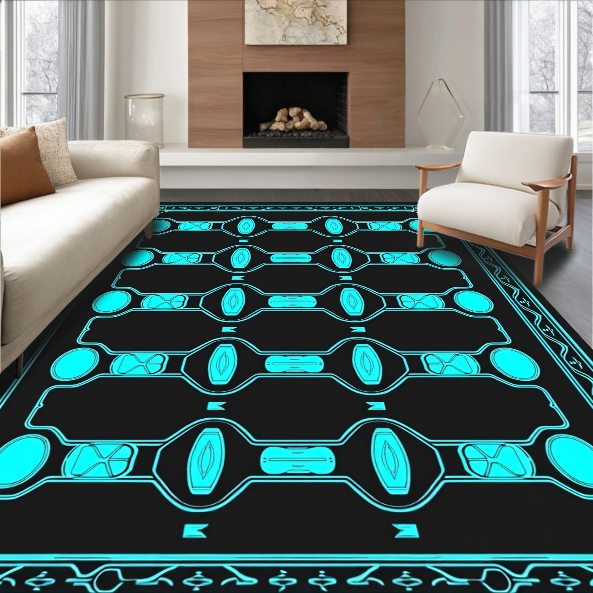 Futuristic Geometric Neon Pattern Rug