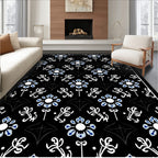 Black Blue Floral Medallion Vine Rug