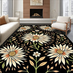 Black Floral Daisy Pattern Rug