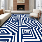 Bold Blue and White Geometric Maze Rug