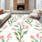 Soft Pink Floral Botanical Pattern Rug
