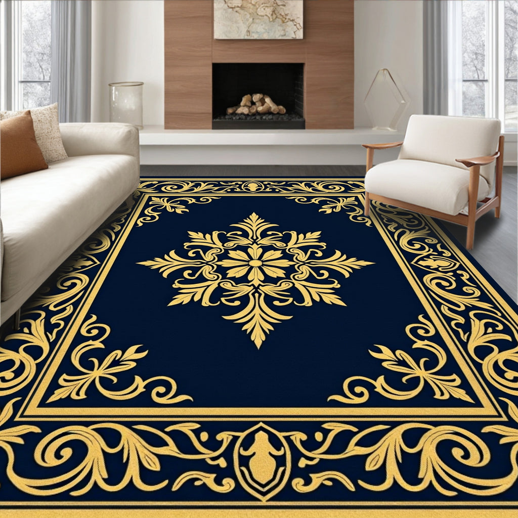Elegant Gold Floral Scrollwork Design Rug