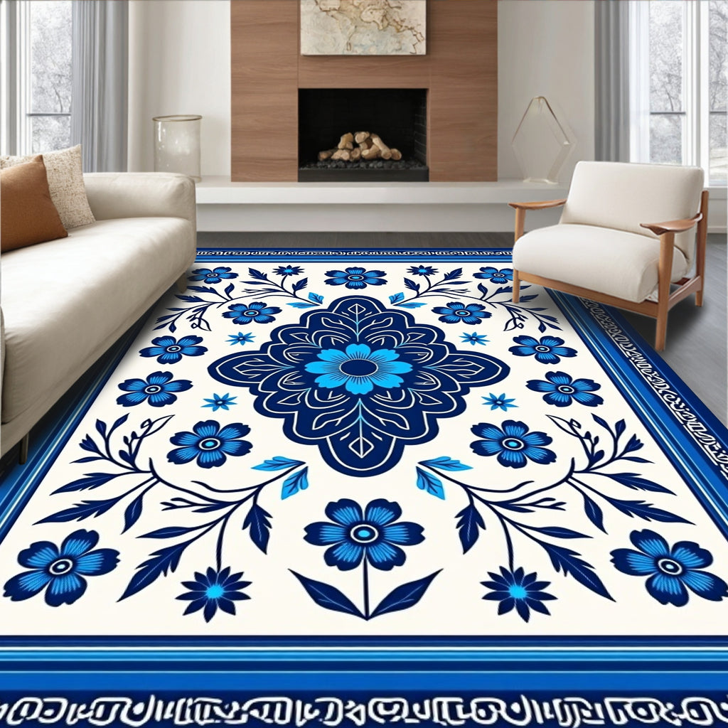 Indigo Blue Floral Medallion Rug