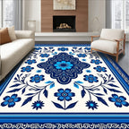 Indigo Blue Floral Medallion Rug