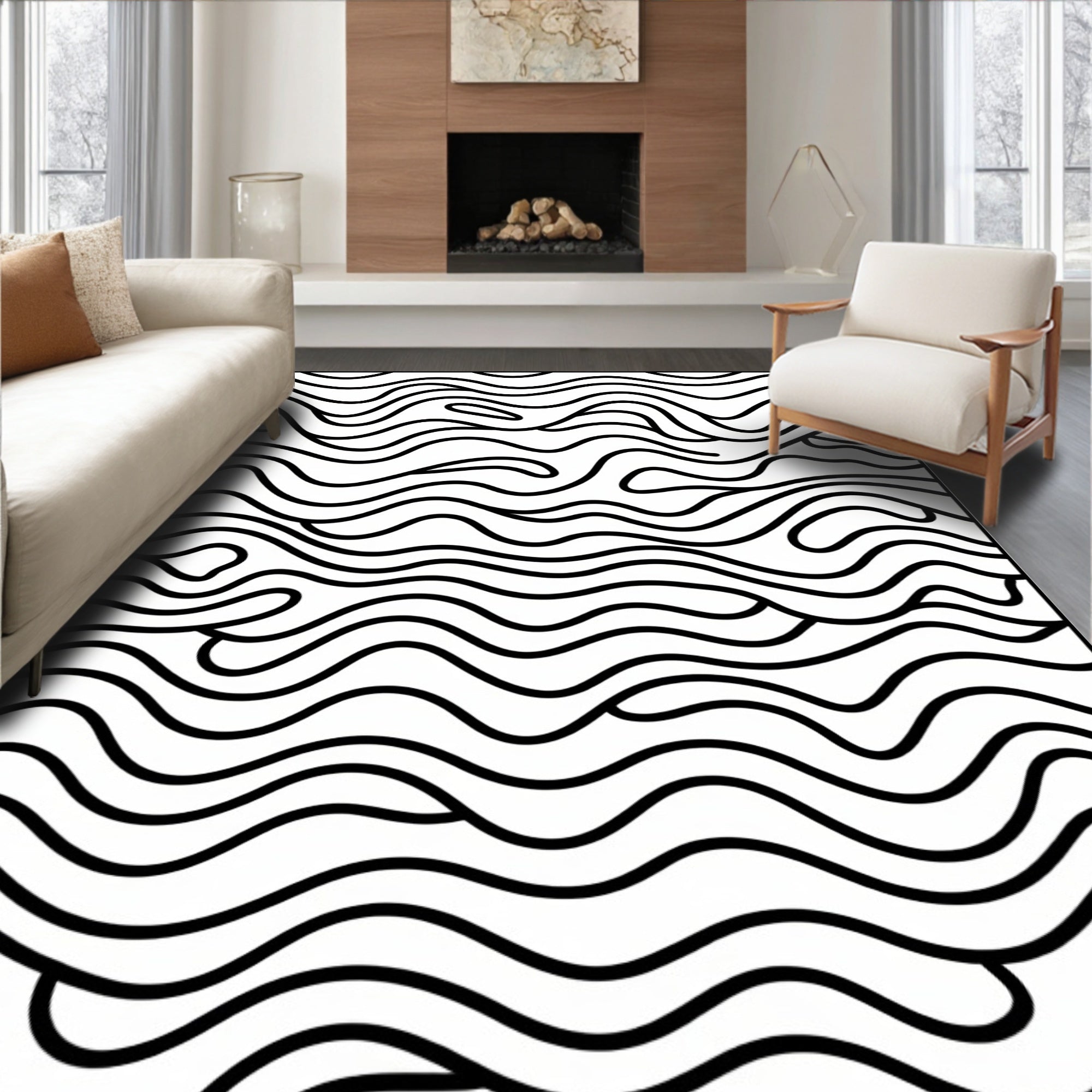 Bold Swirl Lines Abstract Pattern Rug
