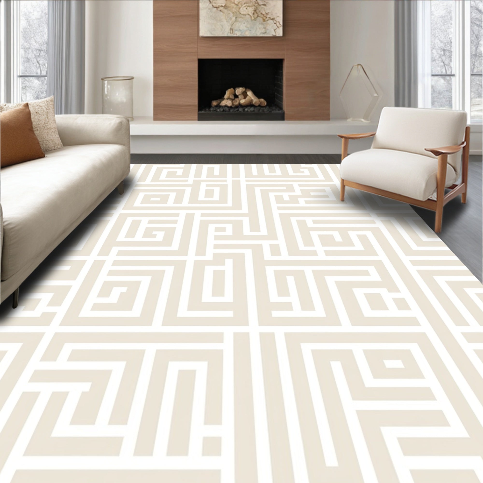 Geometric Maze Patterned Design Rug
