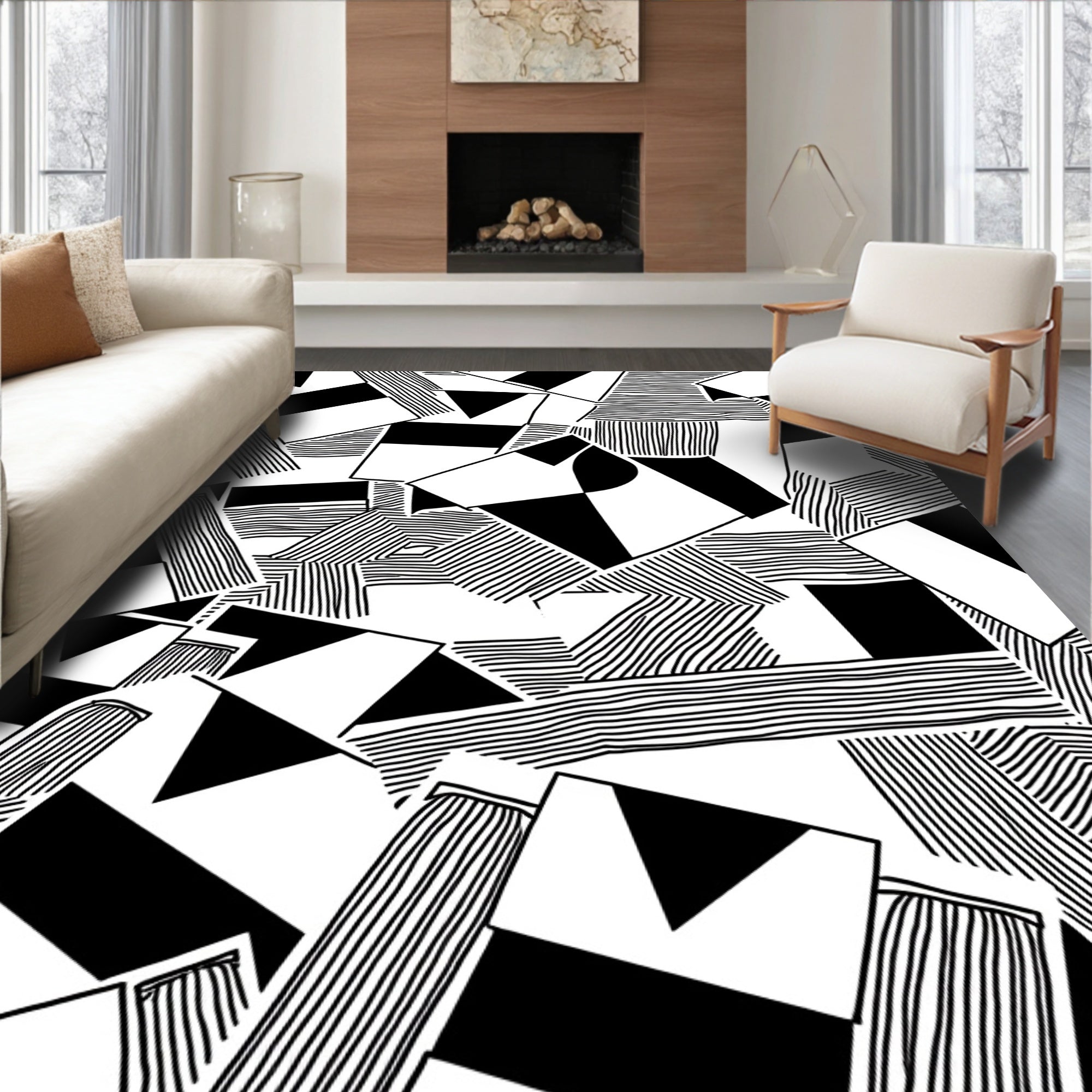 Bold Geometric Linear Abstract Pattern Rug