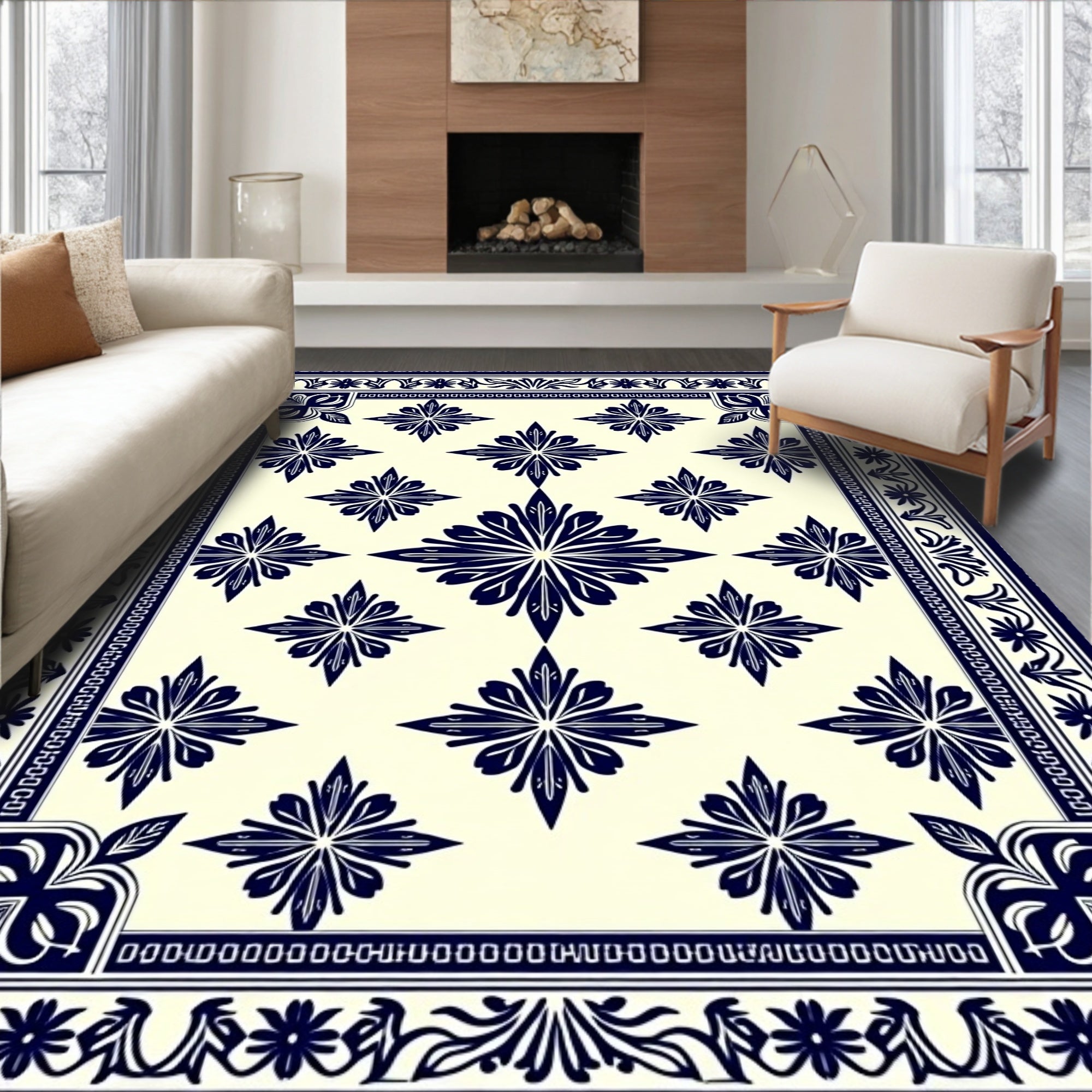Starburst Floral Traditional Design Rug